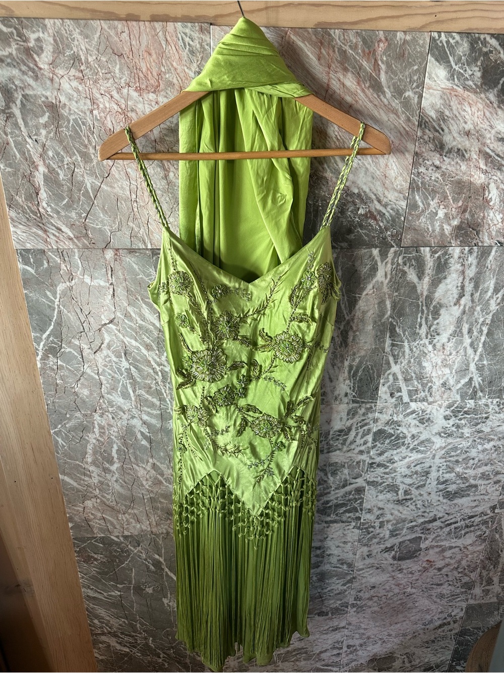 Stunning Embellished Silk Fringe Dress and Scarf